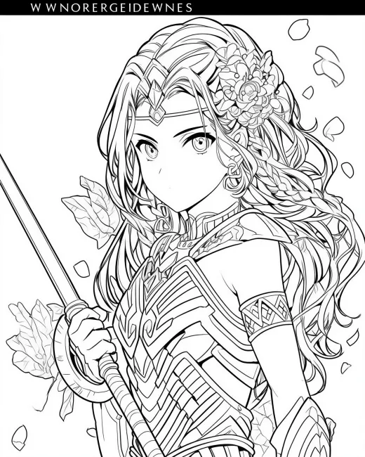 Empowering Warrior Princess Coloring Page preview