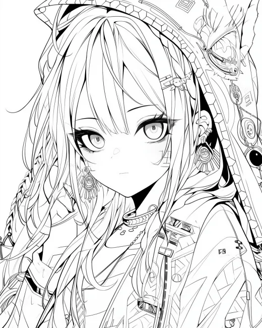 Intricate Anime Character Coloring Page preview