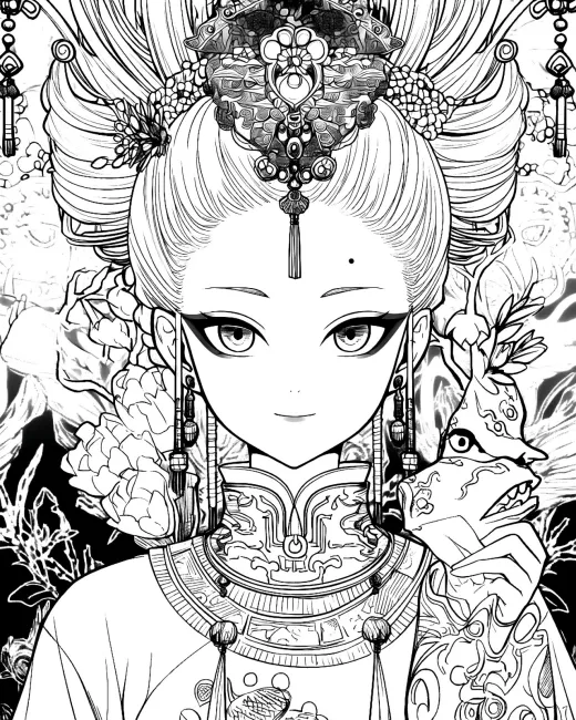Elegant Asian Inspired Coloring Page preview