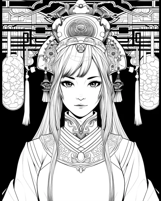 Elegant Chinese Princess Coloring Page preview