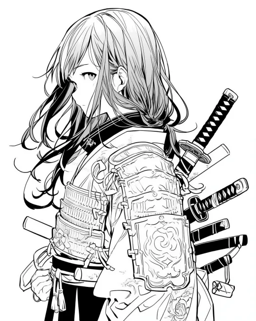 Samurai Girl Coloring Page preview