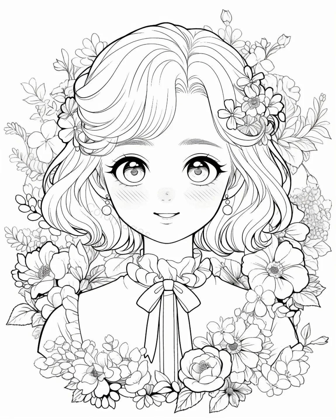 Charming Floral Portrait Coloring Page