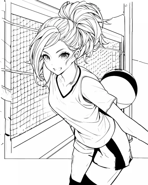 Energetic Volleyball Player Coloring Page preview