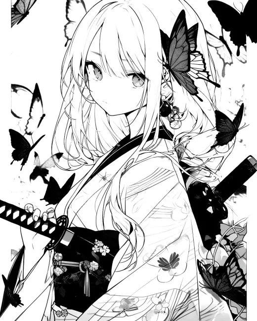 Elegant Lady with Butterflies Coloring Page preview