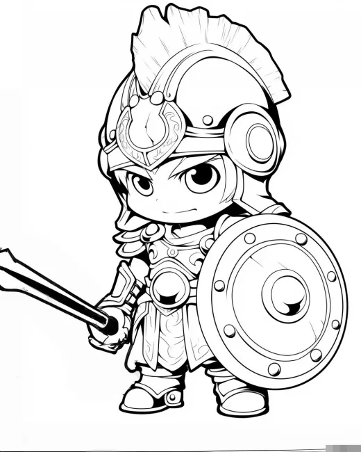 Charming Chibi Warrior Coloring Page preview