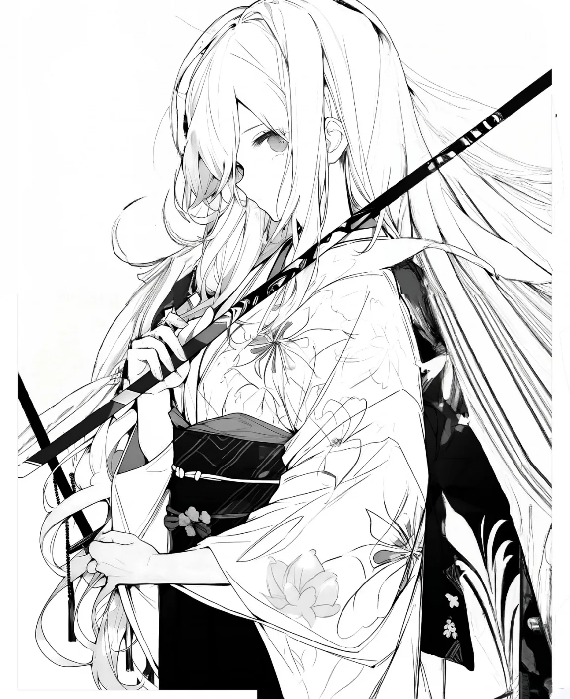 Elegant Samurai Girl Coloring Page