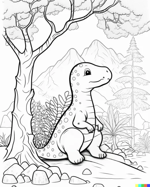 Cheerful Dinosaur Coloring Page preview