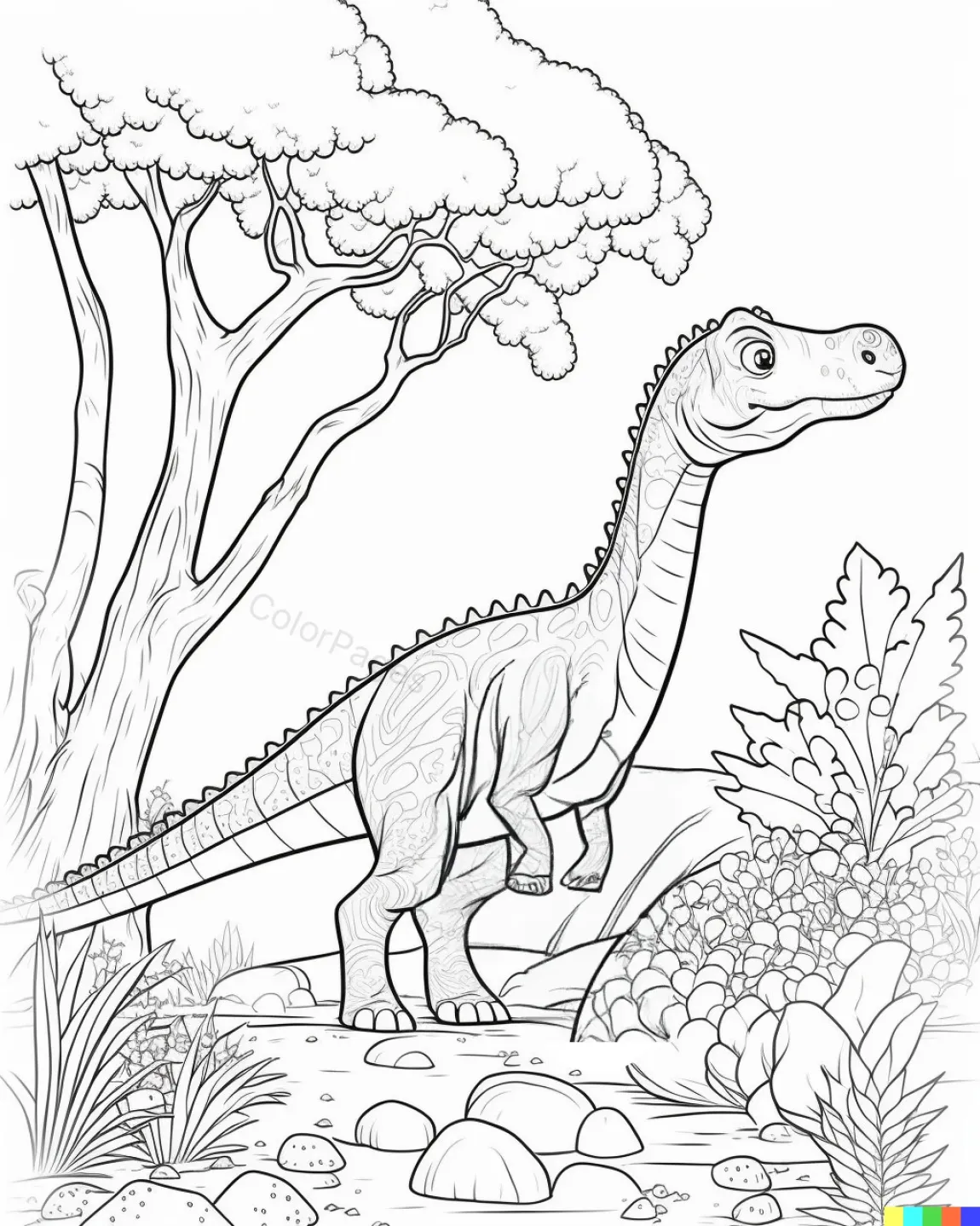 Friendly Dinosaur in a Lush Landscape
