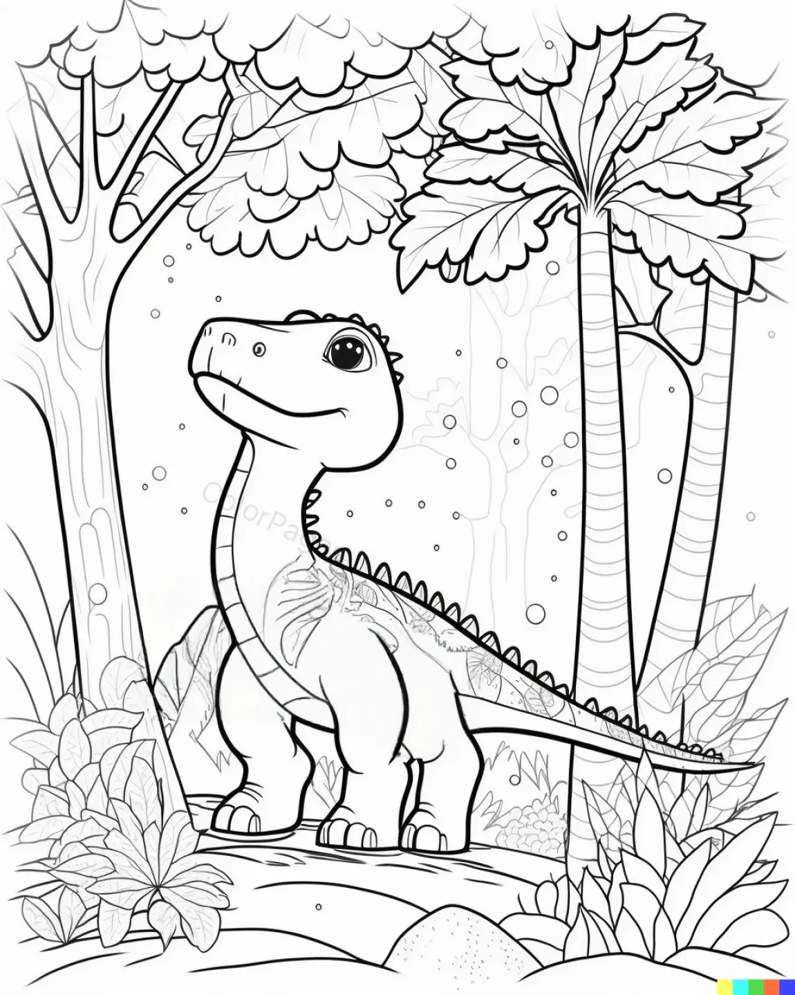 Cute Dinosaur in a Jungle Scene