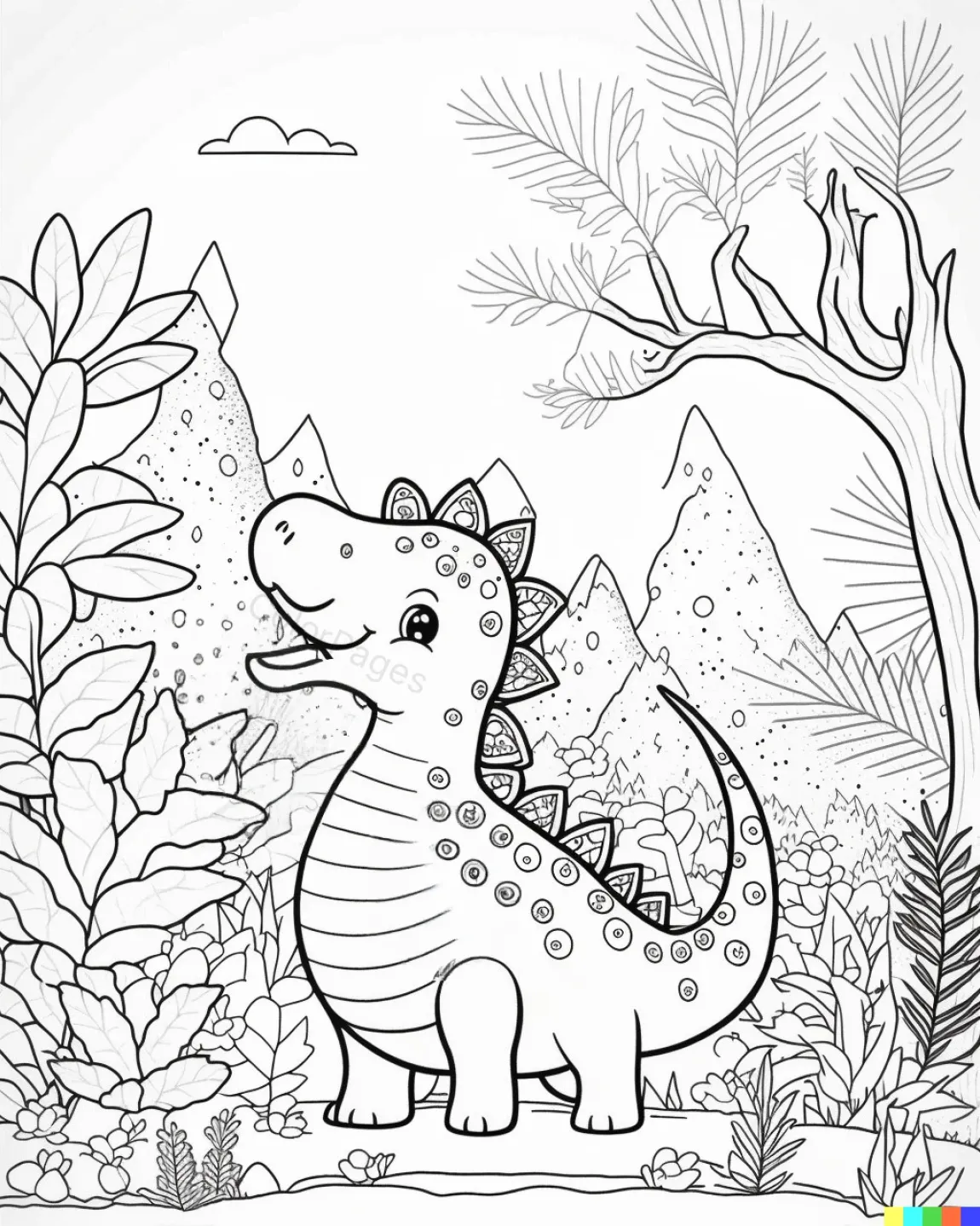 Cheerful Dinosaur in a Colorful Jungle