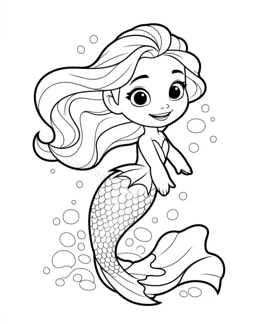 Whimsical Mermaid Coloring Page preview